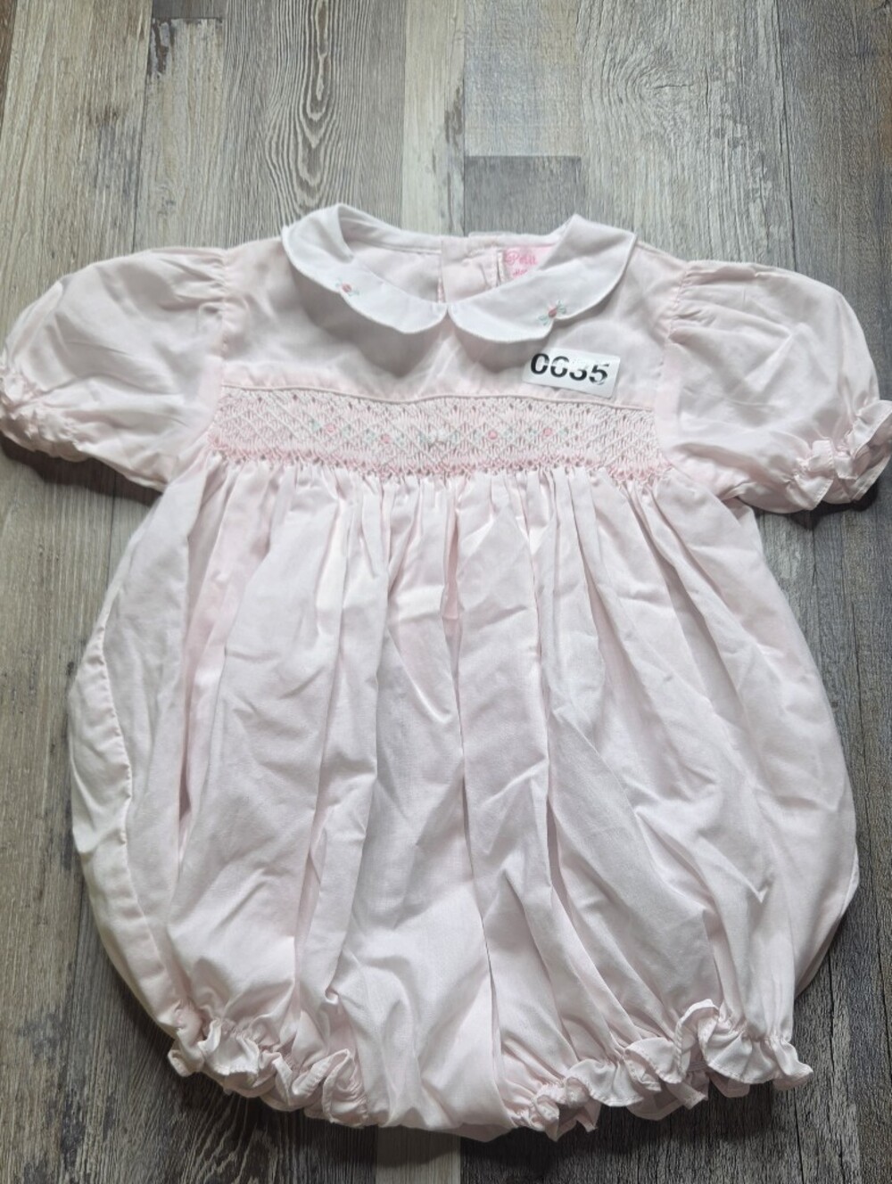 Petit Ami Hand Embroidered Bubble Smocked Pink 9 Months
